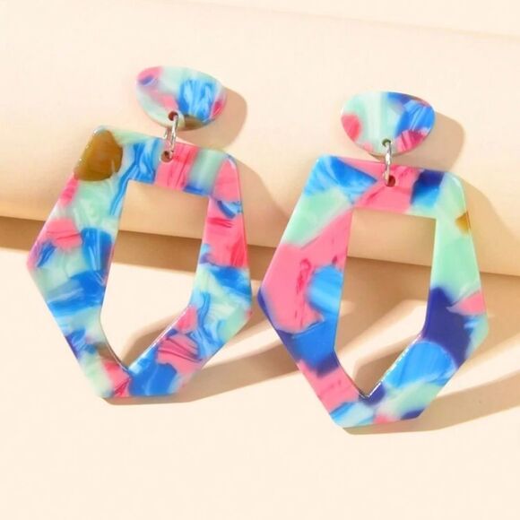 Colorful Acrylic Hoop Earrings A1396 - Picture 1 of 4